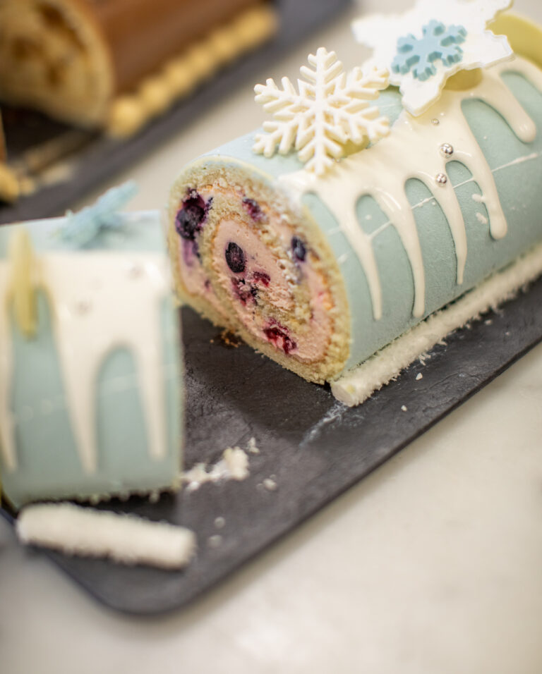 Brunetti Classico?s Mixed Berry Christmas Log celebration cake